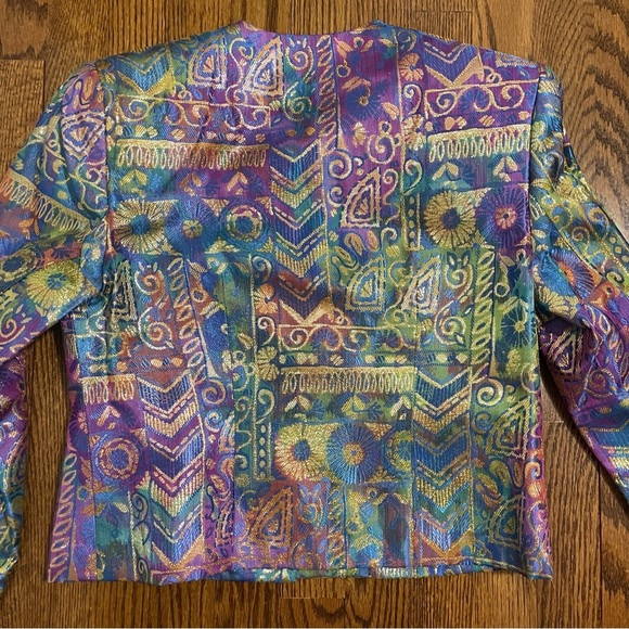 Doncaster Vintage Purple Blue Metallic Gold Blazer Size 6 - Picture 4 of 9
